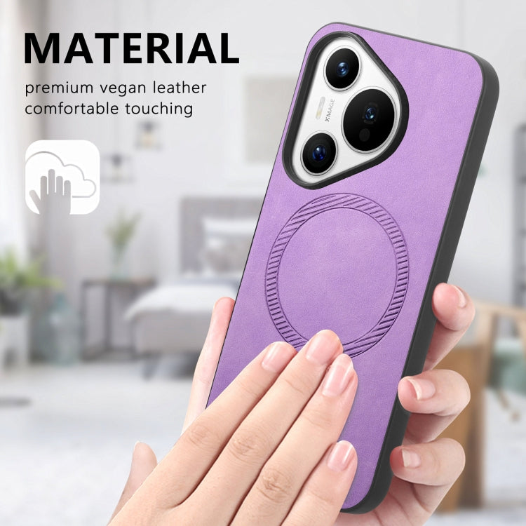 For Huawei Pura 70 Solid Color Retro Magsafe PU Back Cover Phone Case(Purple)