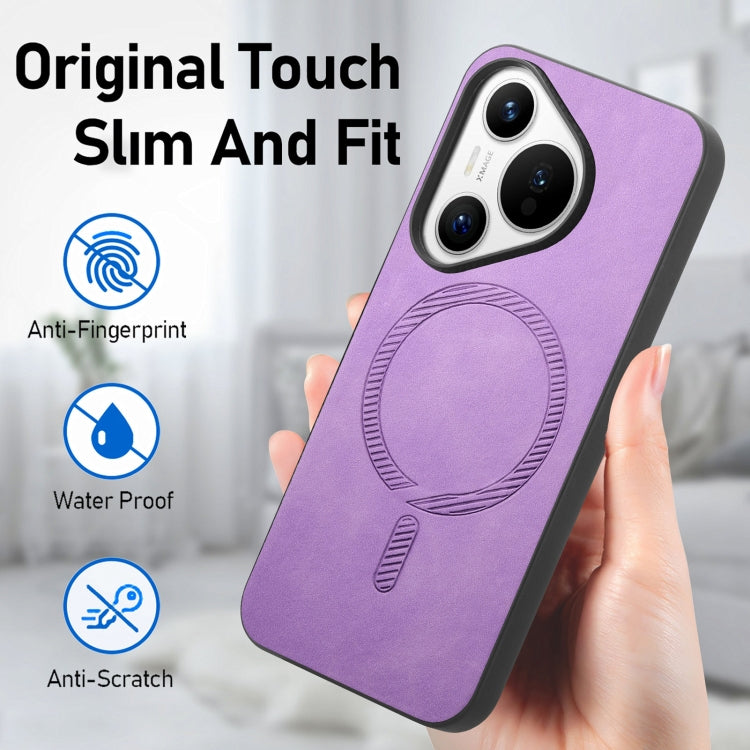 For Huawei Pura 70 Solid Color Retro Magsafe PU Back Cover Phone Case(Purple)