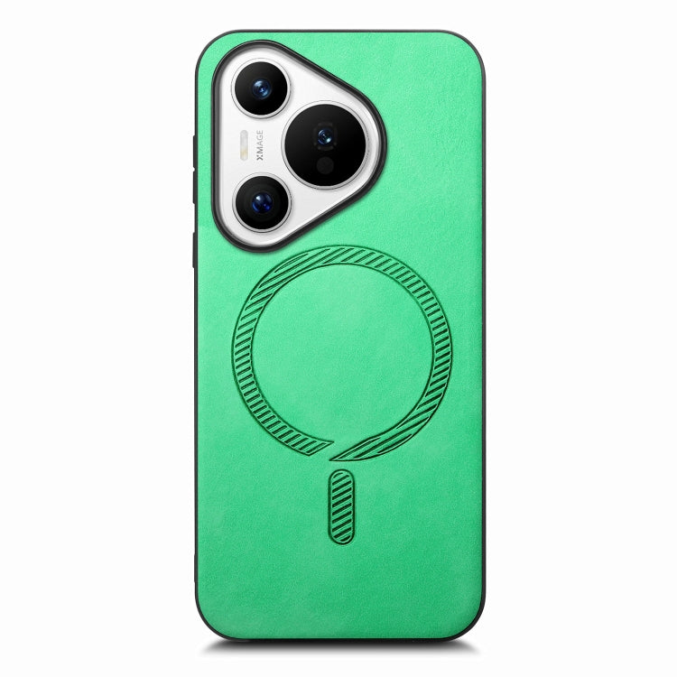 For Huawei Pura 70 Solid Color Retro Magsafe PU Back Cover Phone Case(Green)