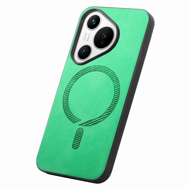 For Huawei Pura 70 Solid Color Retro Magsafe PU Back Cover Phone Case(Green)