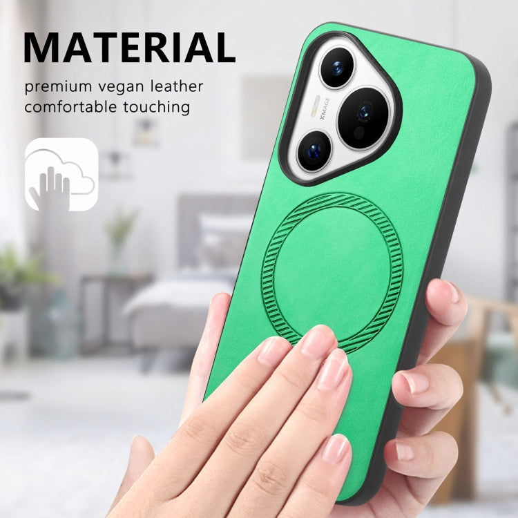 For Huawei Pura 70 Solid Color Retro Magsafe PU Back Cover Phone Case(Green)
