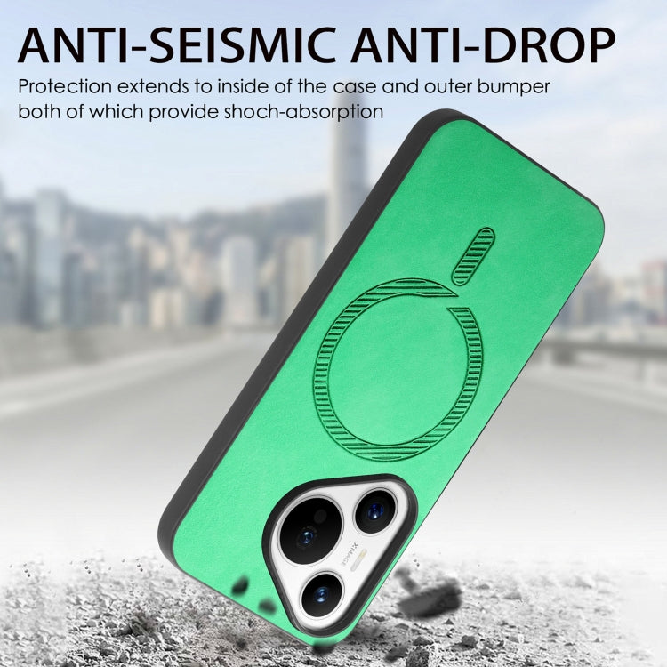 For Huawei Pura 70 Solid Color Retro Magsafe PU Back Cover Phone Case(Green)