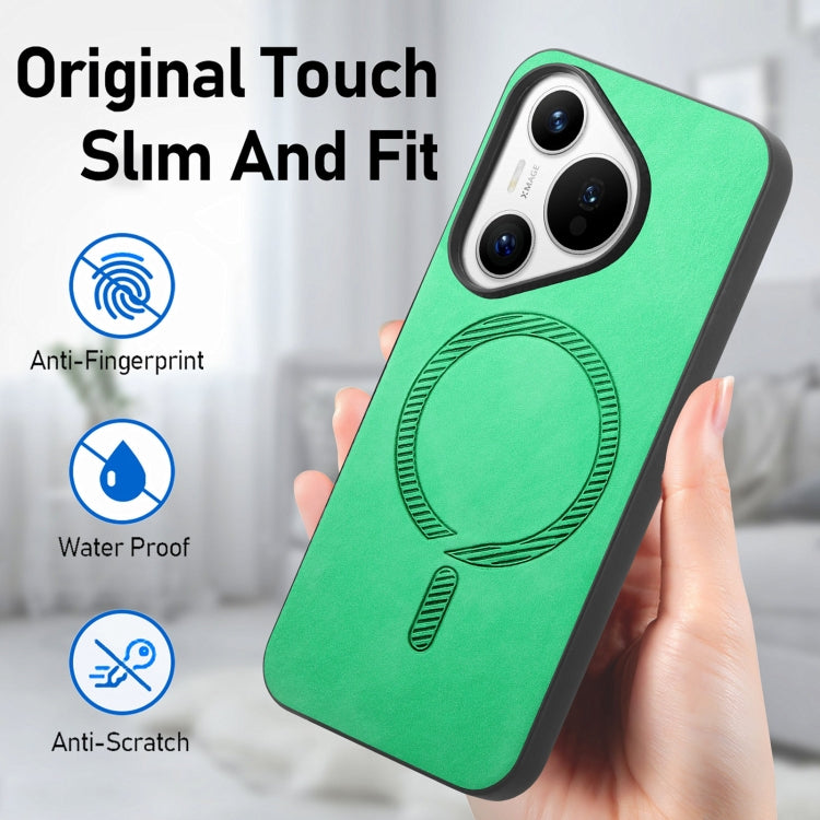 For Huawei Pura 70 Solid Color Retro Magsafe PU Back Cover Phone Case(Green)