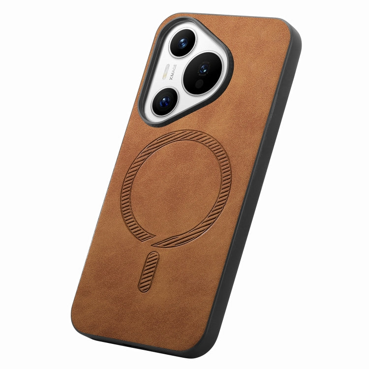 For Huawei Pura 70 Solid Color Retro Magsafe PU Back Cover Phone Case(Brown)