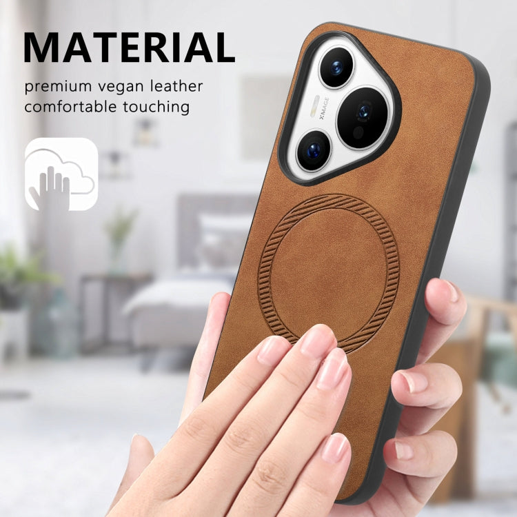 For Huawei Pura 70 Solid Color Retro Magsafe PU Back Cover Phone Case(Brown)