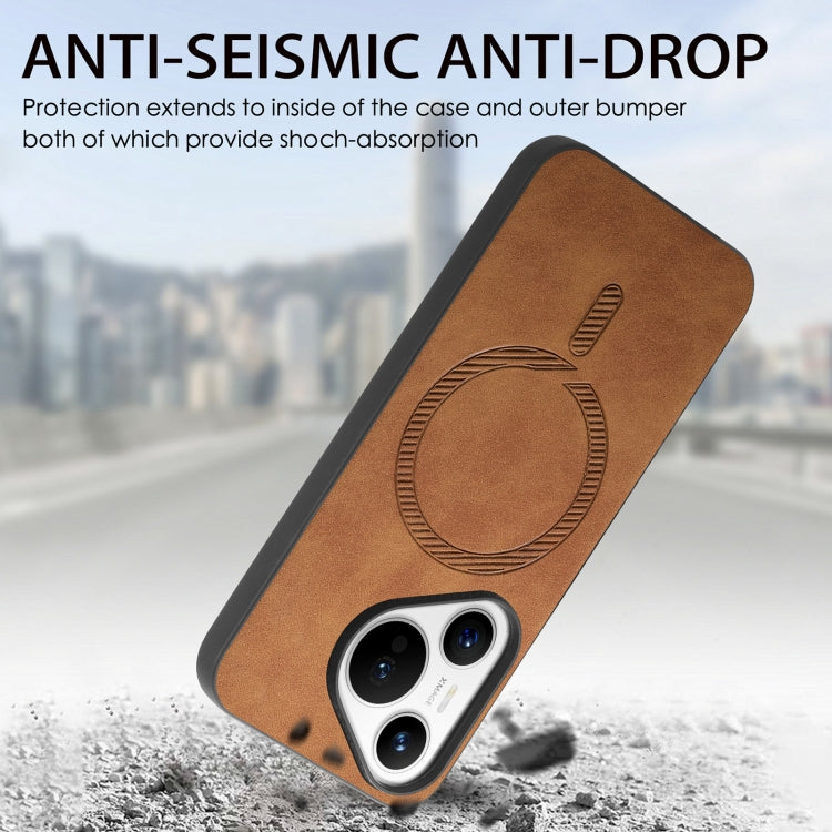 For Huawei Pura 70 Solid Color Retro Magsafe PU Back Cover Phone Case(Brown)