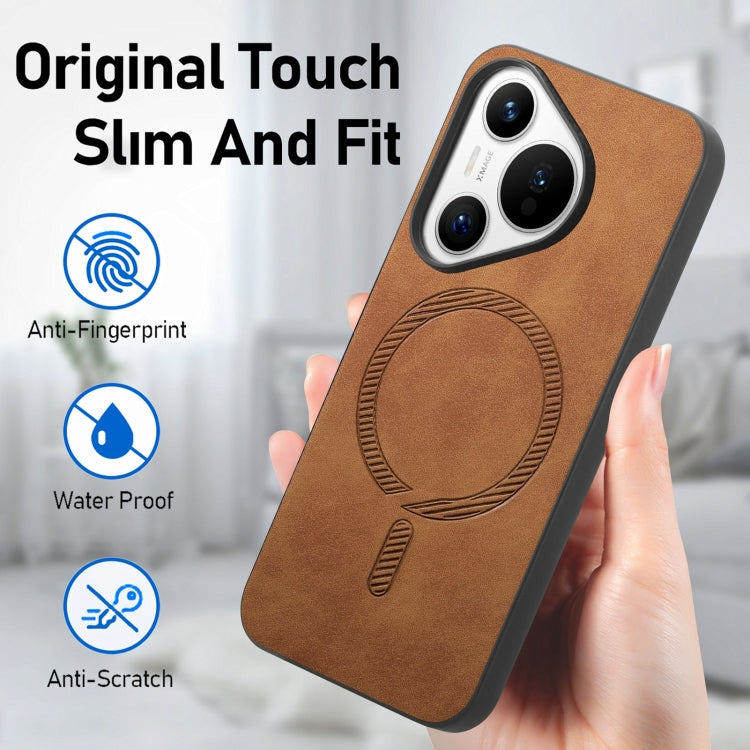 For Huawei Pura 70 Solid Color Retro Magsafe PU Back Cover Phone Case(Brown)