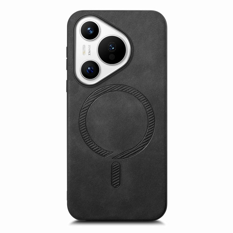 For Huawei Pura 70 Solid Color Retro Magsafe PU Back Cover Phone Case(Black)