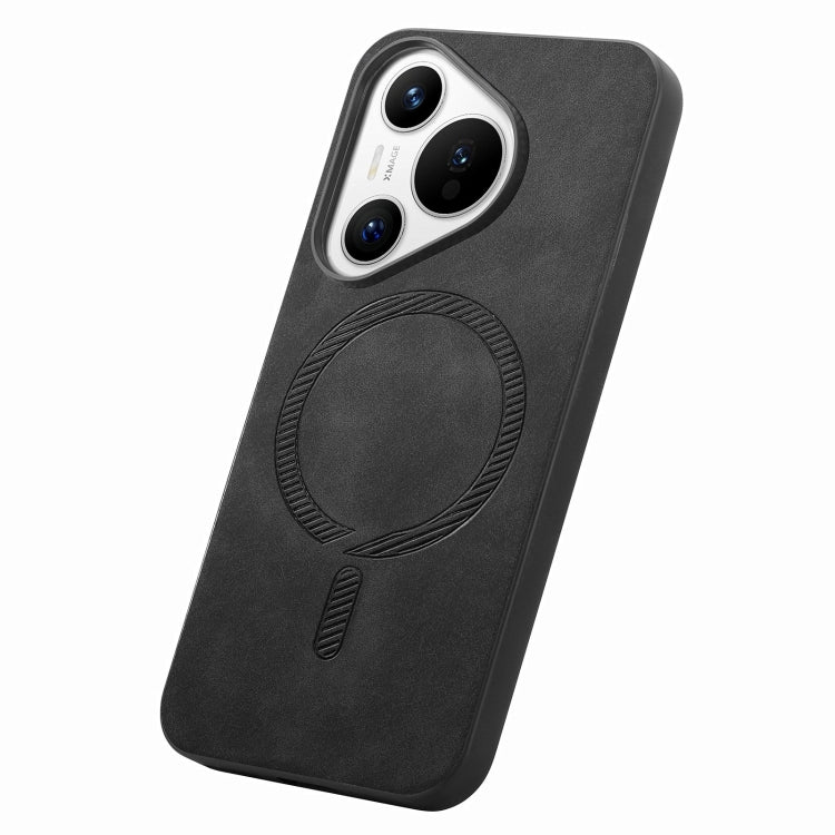 For Huawei Pura 70 Solid Color Retro Magsafe PU Back Cover Phone Case(Black)