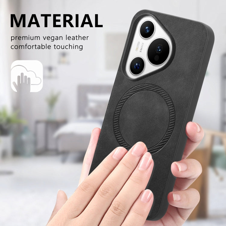 For Huawei Pura 70 Solid Color Retro Magsafe PU Back Cover Phone Case(Black)