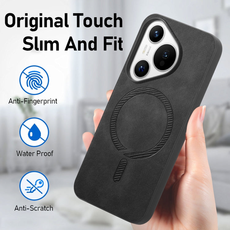 For Huawei Pura 70 Solid Color Retro Magsafe PU Back Cover Phone Case(Black)