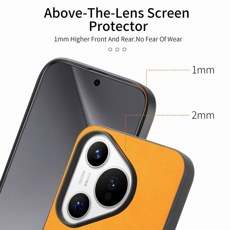 For Huawei Pura 70 Solid Color Retro Magsafe PU Back Cover Phone Case(Yellow)