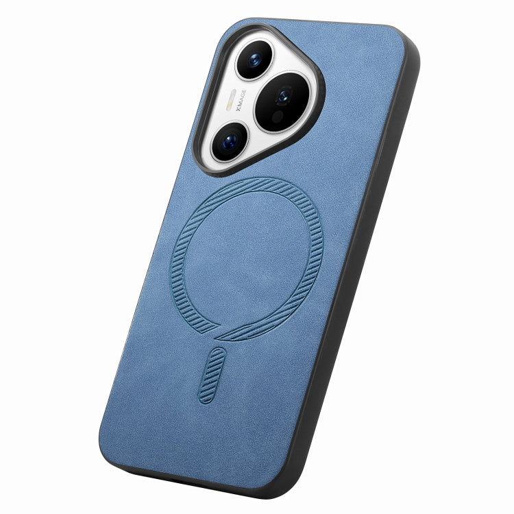 For Huawei Pura 70 Solid Color Retro Magsafe PU Back Cover Phone Case(Blue)