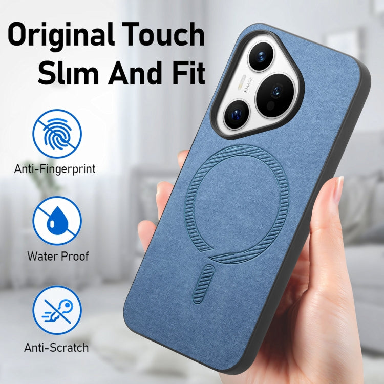 For Huawei Pura 70 Solid Color Retro Magsafe PU Back Cover Phone Case(Blue)