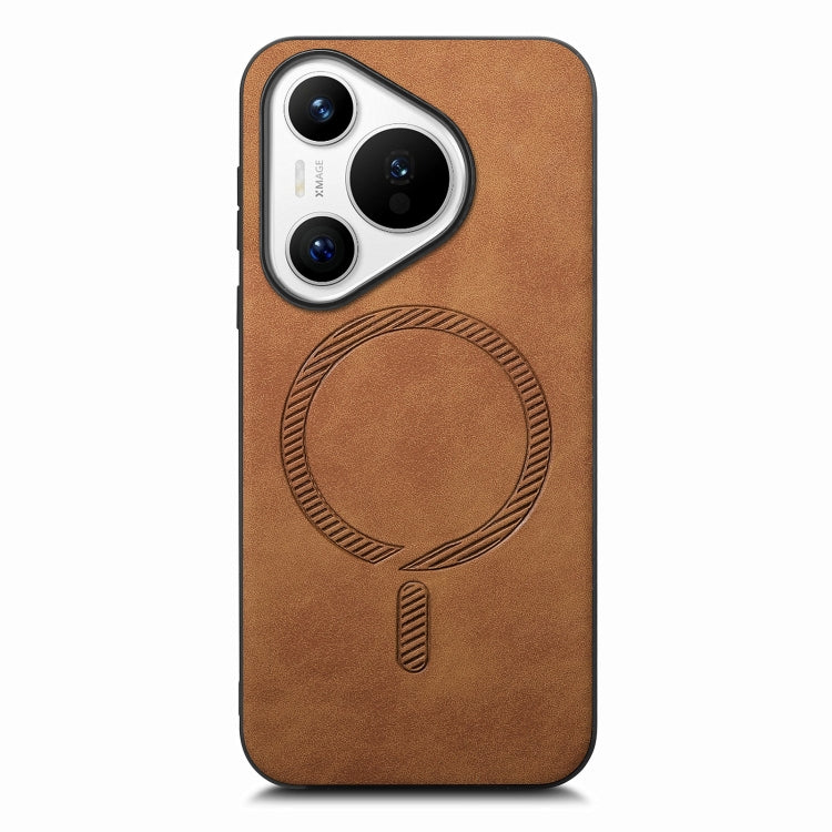 For Huawei Pura 70 Pro Solid Color Retro Magsafe PU Back Cover Phone Case(Brown)