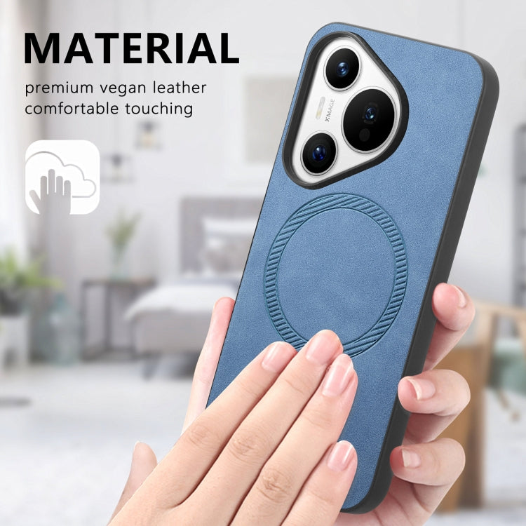 For Huawei Pura 70 Pro Solid Color Retro Magsafe PU Back Cover Phone Case(Blue)