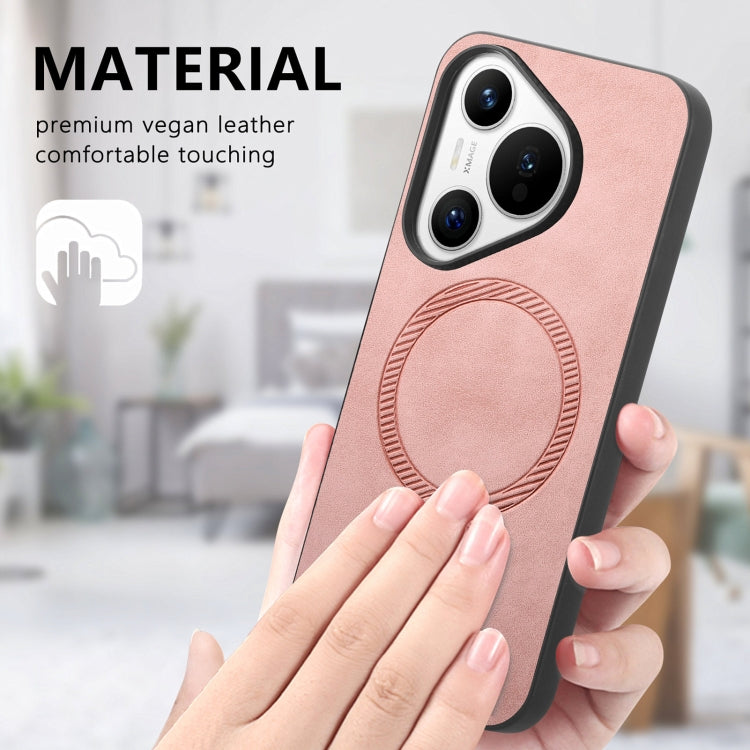 For Huawei Pura 70 Pro+ Solid Color Retro Magsafe PU Back Cover Phone Case(Pink)