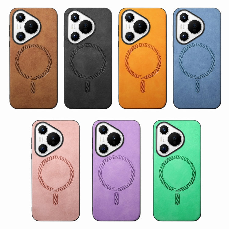 For Huawei Pura 70 Solid Color Retro Magsafe PU Back Cover Phone Case(Black)