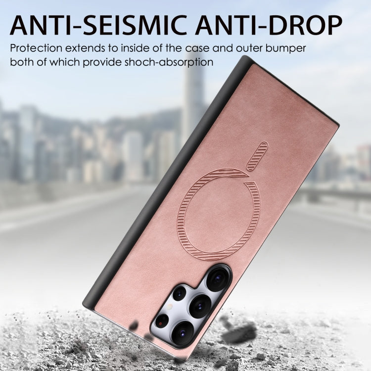 For Samsung Galaxy S25 Ultra 5G Solid Color Retro Magsafe PU Back Cover Phone Case(Pink)
