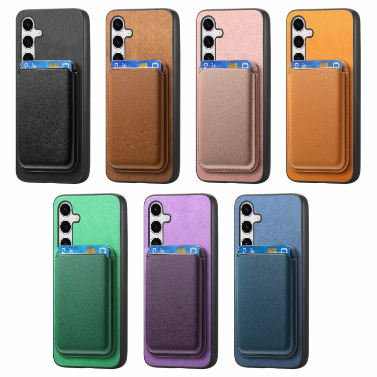 For Samsung Galaxy S25 Ultra 5G Retro Magsafe Card Bag PU Back Cover Phone Case(Purple)