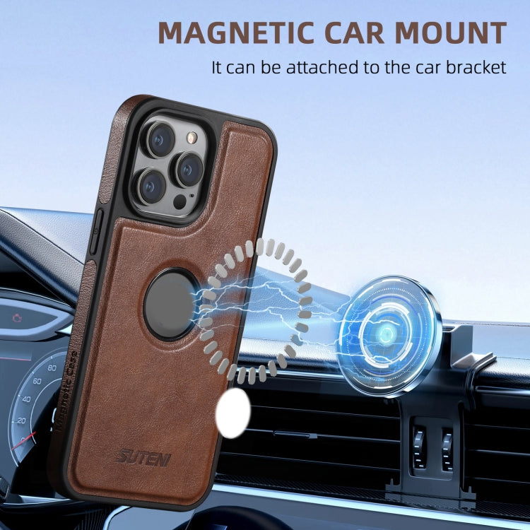 For iPhone 16 Plus Suteni M2 Oil Wax MagSafe Horizontal Card Bag Phone Case(Brown)