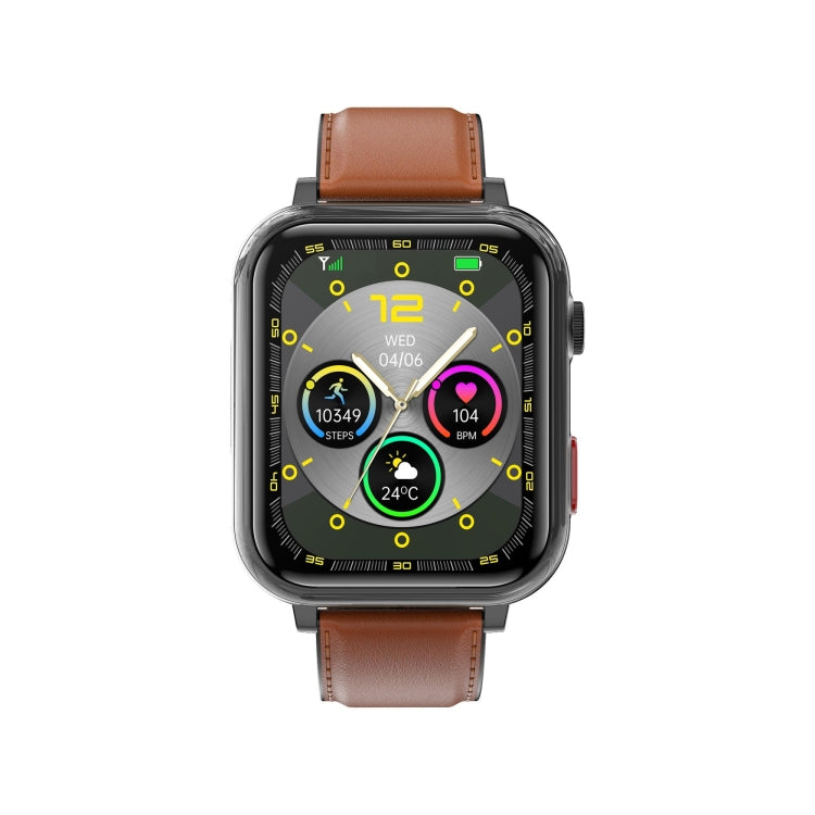 G18 1.83 inch Color Screen Smart Watch Leather Strap, Support Noninvasive Blood Sugar / Uric Acid(Brown)