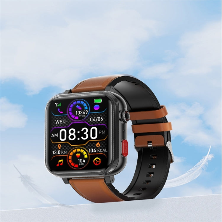 G18 1.83 inch Color Screen Smart Watch Leather Strap, Support Noninvasive Blood Sugar / Uric Acid(Brown)