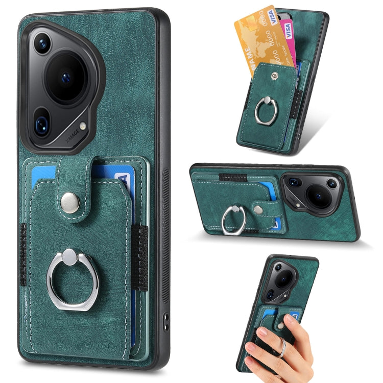 For Huawei Pura 70 Ultra Retro Skin-feel Ring Card Wallet Phone Case(Green)