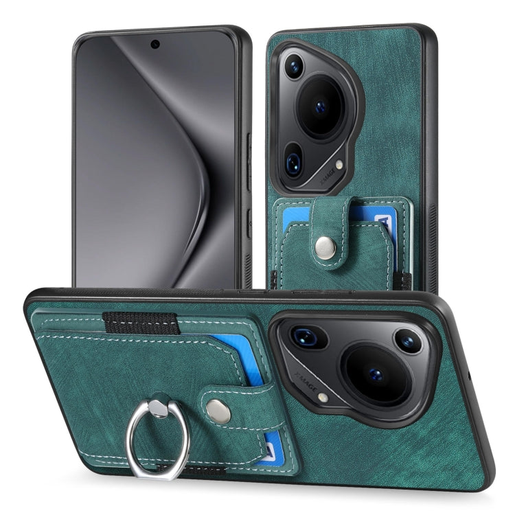 For Huawei Pura 70 Ultra Retro Skin-feel Ring Card Wallet Phone Case(Green)