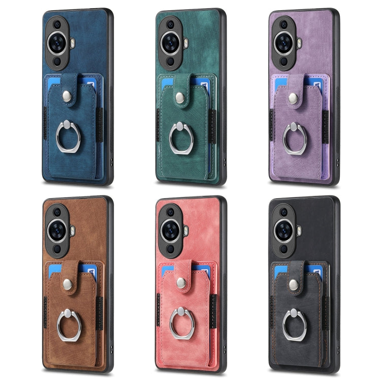For Huawei Pura 70 Retro Skin-feel Ring Card Wallet Phone Case(Purple)