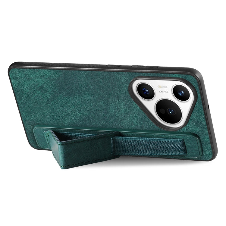 For Huawei Pura 70 Pro Retro Wristband Holder Leather Back Phone Case(Green)