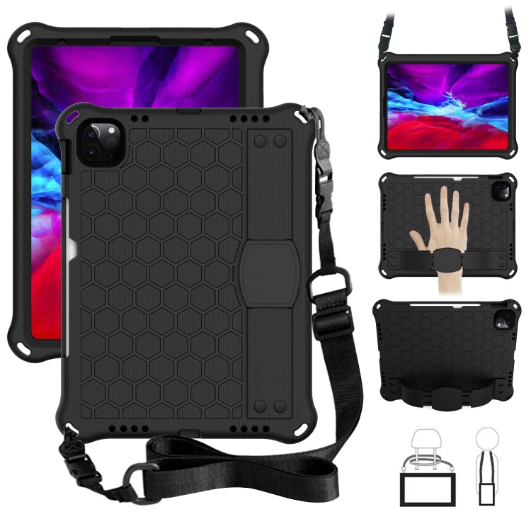 For iPad Air 11 2025 / 2024 Honeycomb EVA Hybrid PC Tablet Case with Strap(Black+Black)