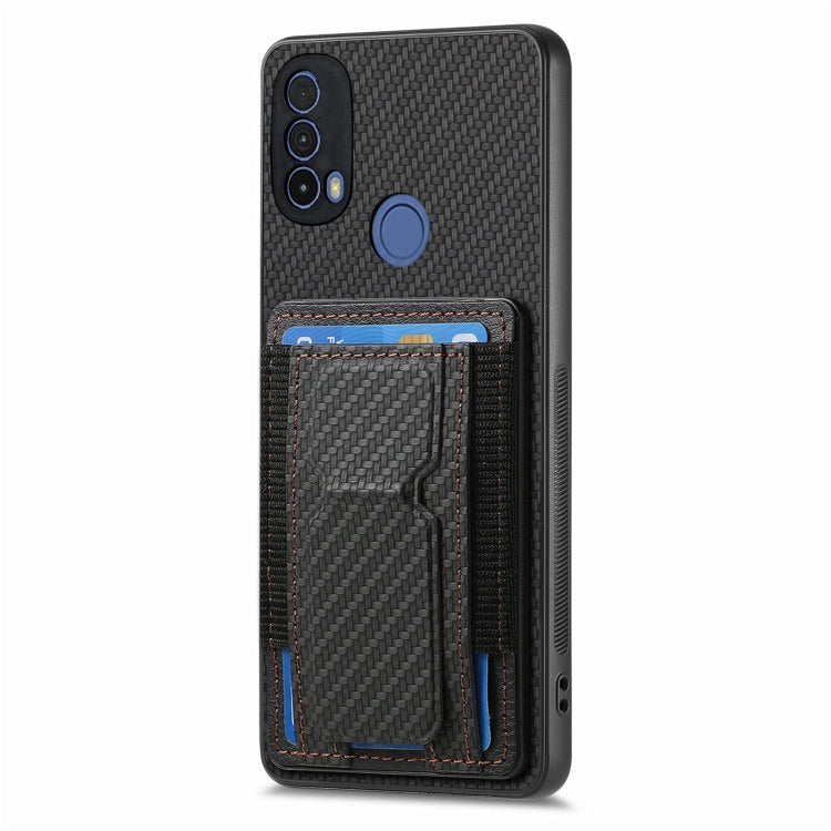 For Motorola Moto G 5G 2024 4G Carbon Fiber Fold Stand Elastic Card Bag Phone Case(Black)