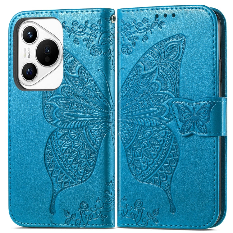 For Huawei Pura 70 Butterfly Love Flower Embossed Leather Phone Case(Blue)