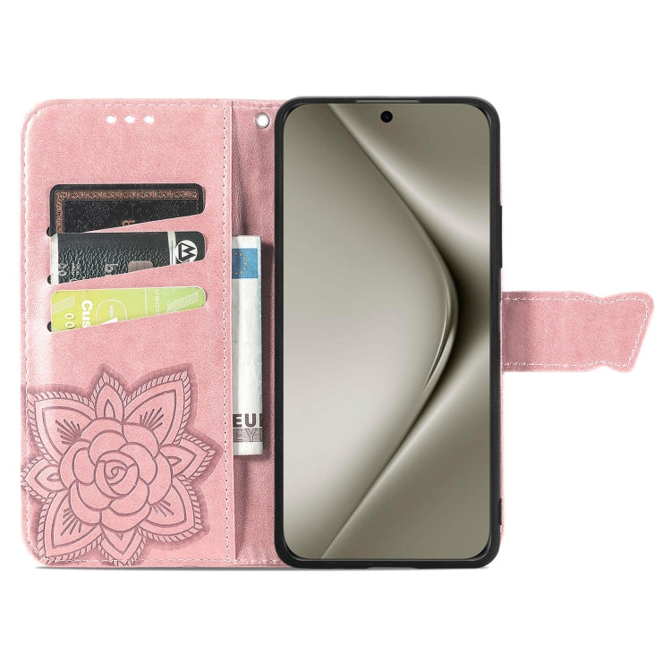 For Huawei Pura 70 Pro Butterfly Love Flower Embossed Leather Phone Case(Rose Gold)
