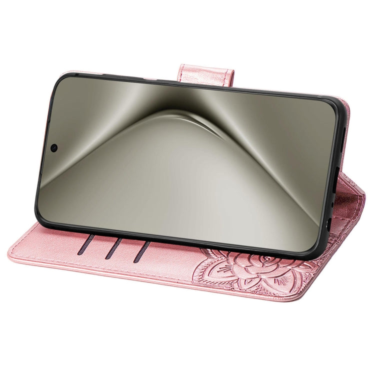 For Huawei Pura 70 Pro Butterfly Love Flower Embossed Leather Phone Case(Rose Gold)