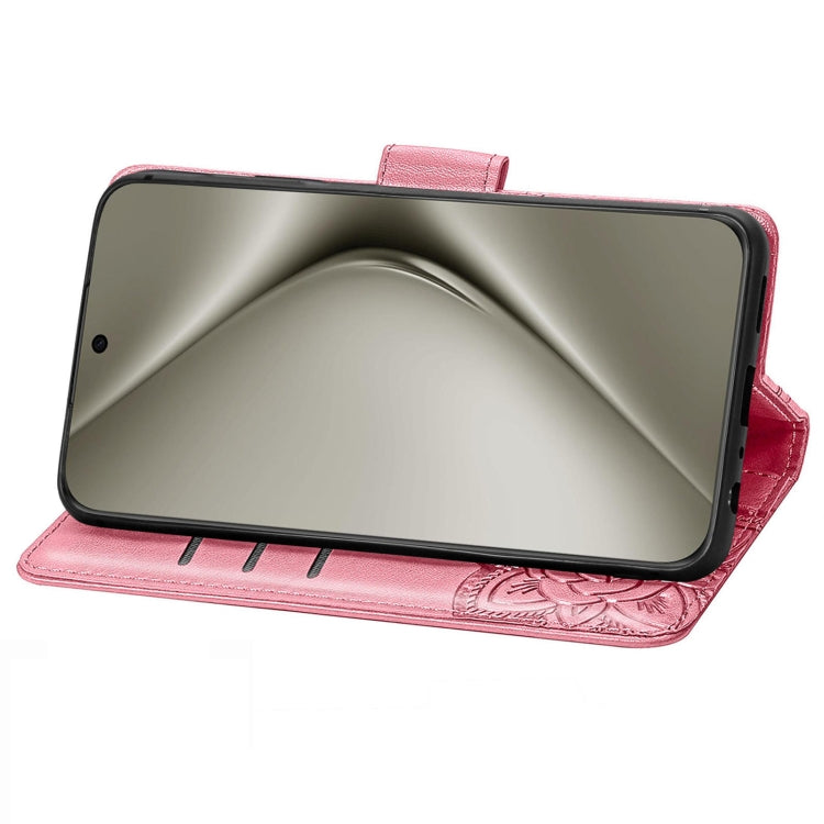 For Huawei Pura 70 Pro Butterfly Love Flower Embossed Leather Phone Case(Pink)