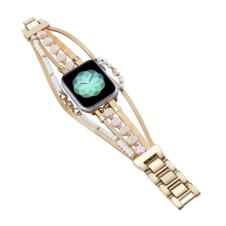 For Apple Watch Series 6 44mm Beaded National Style Bracelet Crystal Watch Band(Rose Gold)