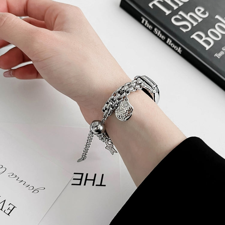 For Xiaomi Mi Band 3 / 4 Beaded Bracelet Metal Watch Band(Silver+Star)