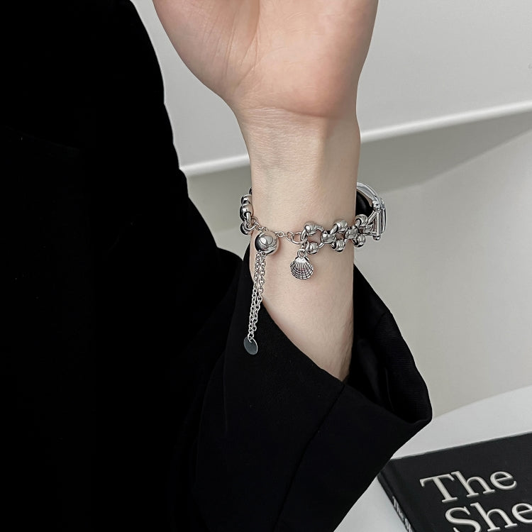 For Xiaomi Mi Band 8 Beaded Bracelet Metal Watch Band(Silver+Dual Bead) - free shipping - PMC TechLife - Order now!