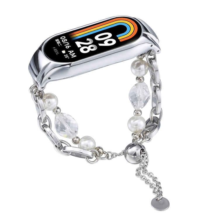 For Xiaomi Mi Band 8 Crystal Beaded Onyx Watch Band(Silver+Crystal Bead)