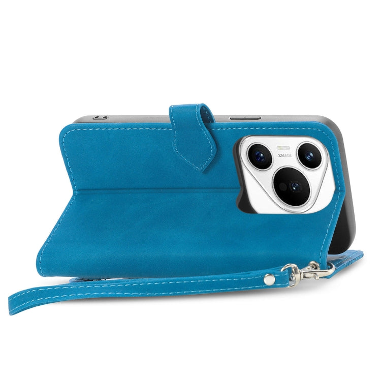 For Huawei Pura 70 Pro Embossed Flower Zipper Leather Phone Case(Blue)
