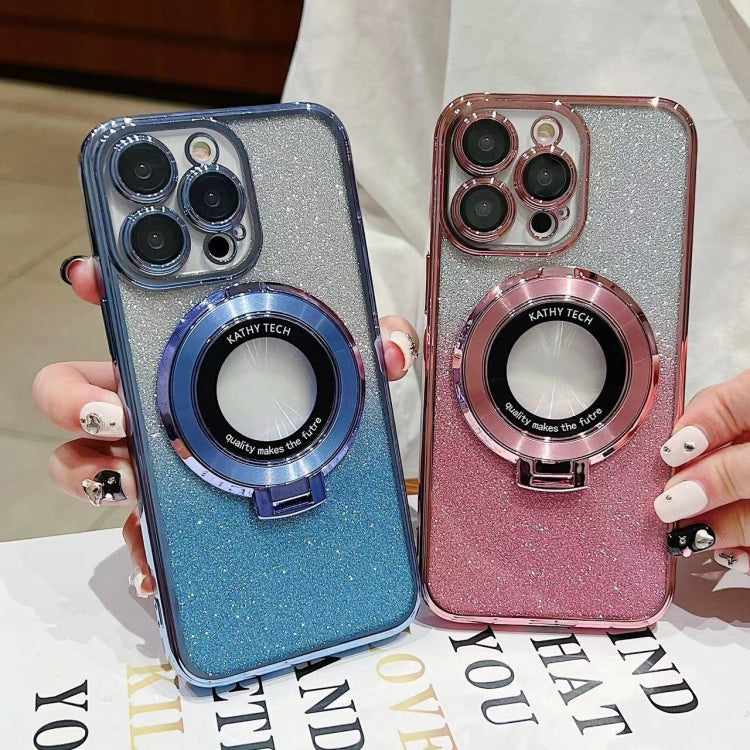 For iPhone 16 Pro Max Electroplated Holder Gradient Glitter MagSafe Phone Case(Black)