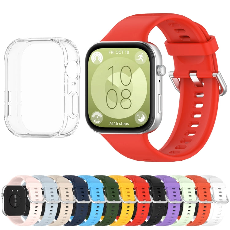 For Huawei Watch Fit3 Silicone Soft Watch Band + Clear Watch Protective Case Set(Light Blue)