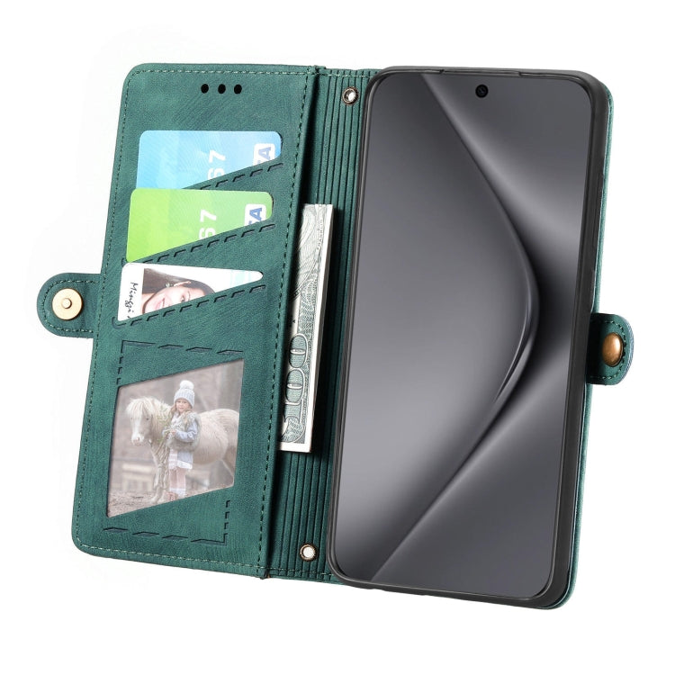 For Huawei Pura 70 Ultra Geometric Zipper Wallet Side Buckle Leather Phone Case(Green)
