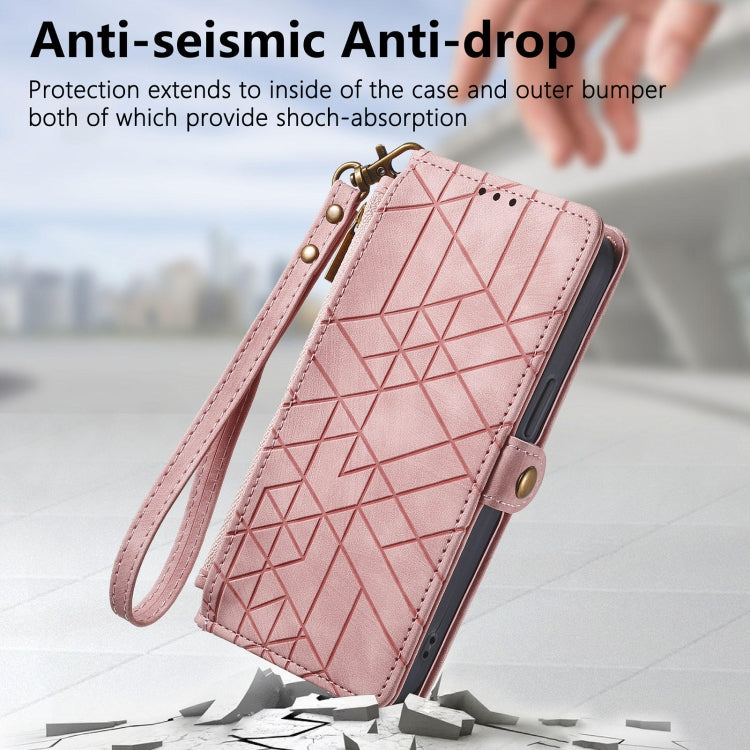 For Huawei Pura 70 Ultra Geometric Zipper Wallet Side Buckle Leather Phone Case(Pink)