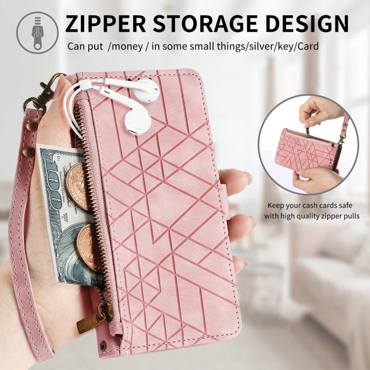 For Huawei Pura 70 Ultra Geometric Zipper Wallet Side Buckle Leather Phone Case(Pink)