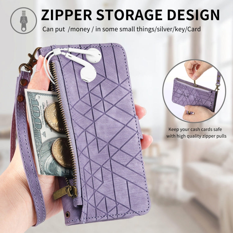 For Huawei Pura 70 Ultra Geometric Zipper Wallet Side Buckle Leather Phone Case(Purple)