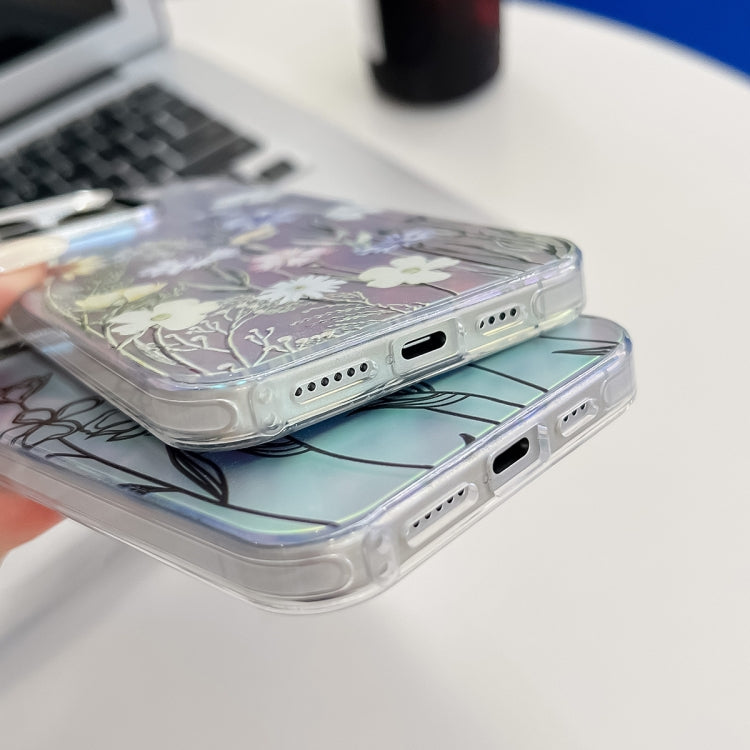 For iPhone 16 Electroplating Laser Flower Texture TPU Phone Case(Myosotis AH2)
