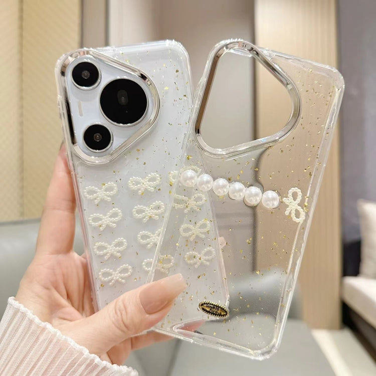 For Huawei Pura 70 Pro Gold Foil Pearl Bow TPU Phone Case(Gold Foil Bows)